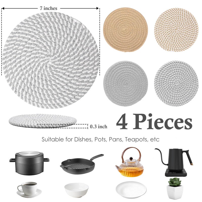 Billbotk 7"" Trivets for Dishes, Pots and Pans, 4 Heat Resistant Hot Pads, Pot Holders for Kitchen, Plate Mats for Kitchen Decor (Gray & Brown) - Image 2